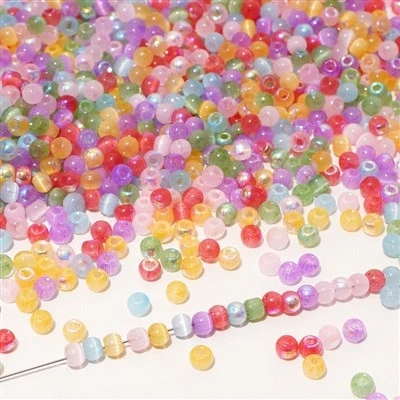 4mm Aurora Cat Eye Glassperler Små Ris Runde Løse Perler For DIY Armbånd Telefonkjede Håndlaget tilbehør til smykker